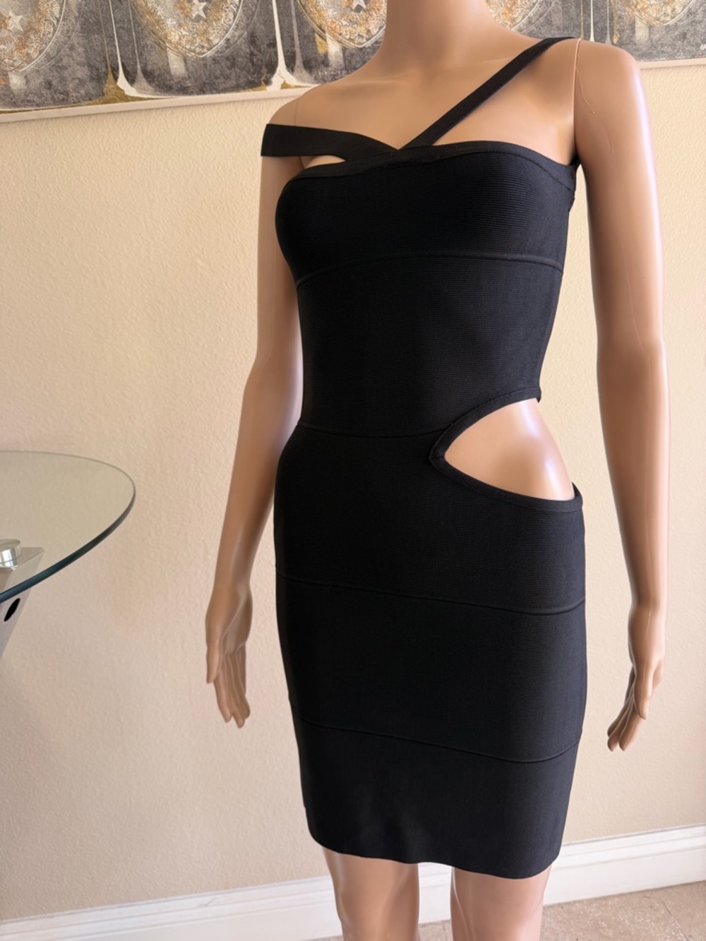 Black Asymmetrical Cutout Bodycon Bandage Dress